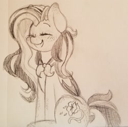 Size: 2268x2255 | Tagged: safe, artist:nate-doodles, oc, oc only, oc:petunia blossom, pegasus, pony, ascot, blush sticker, blushing, butt freckles, cute, ear freckles, eyes closed, female, freckles, mare, open mouth, sitting, solo, traditional art