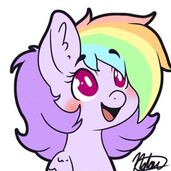 Size: 1000x1000 | Tagged: safe, alternate version, artist:nate-doodles, oc, oc only, pegasus, pony, blushing, female, mare, multicolored hair, open mouth, rainbow hair, simple background, solo, white background, wings