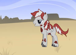 Size: 900x650 | Tagged: safe, artist:urmi charpstin, derpibooru import, oc, oc:lightning_cloud, pegasus, pony, fallout equestria, fanfic:fallout equestria: lightning strikes twice, pony creator, cutie mark, fallout, freckles, gray coat, male, pattern, red spots, solo, stallion, two toned mane, two toned tail, wasteland