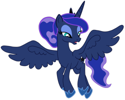 Size: 2060x1644 | Tagged: safe, artist:gmaplay, derpibooru import, princess luna, alicorn, pony, alternate hairstyle, flying, solo