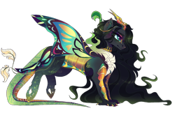 Size: 1850x1200 | Tagged: safe, artist:sunnchild, derpibooru import, oc, draconequus, hybrid, interspecies offspring, offspring, parent:discord, parent:queen chrysalis, parents:discolis, simple background, solo, transparent background