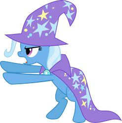 Size: 3000x3033 | Tagged: safe, artist:jeatz-axl, derpibooru import, trixie, pony, unicorn, bipedal, cape, casting a spell, clothes, female, hat, mare, open mouth, simple background, solo, transparent background, trixie's cape, trixie's hat, vector