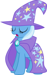 Size: 3000x4805 | Tagged: safe, artist:jeatz-axl, derpibooru import, trixie, pony, unicorn, cape, clothes, eyes closed, female, hat, mare, open mouth, simple background, solo, transparent background, trixie's cape, trixie's hat, vector