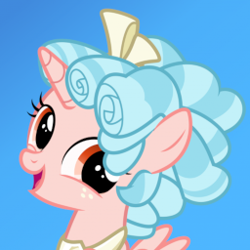 Size: 256x256 | Tagged: safe, derpibooru import, cozy glow, alicorn, alicornified, blue background, cozycorn, race swap, simple background, solo