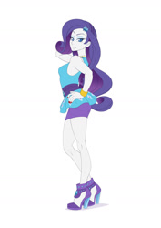 Size: 1157x1637 | Tagged: safe, artist:brother-tico, derpibooru import, part of a set, rarity, equestria girls, bracelet, breasts, ear piercing, earring, high heels, jewelry, lidded eyes, piercing, pose, rarity peplum dress, shoes, smiling, solo