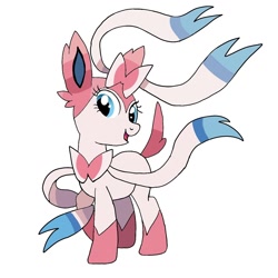 Size: 1080x1080 | Tagged: safe, artist:lorelaifanart, derpibooru import, pony, base used, eyelashes, female, mare, open mouth, pokémon, ponified, simple background, smiling, solo, sylveon, white background