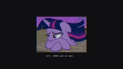 Size: 1280x720 | Tagged: safe, derpibooru import, edit, screencap, twilight sparkle, once upon a zeppelin, aesthetics, melancholy, sad, text, vaporwave