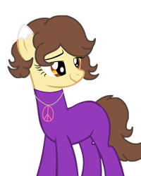 Size: 1570x1964 | Tagged: safe, artist:maldonisthelynx, derpibooru import, oc, oc:aspen, earth pony, bodysuit, calm, catsuit, chill, clothes, hippie, jewelry, necklace, peace suit, peace symbol, rubber suit, smiling