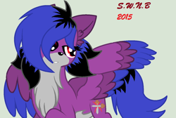 Size: 1226x824 | Tagged: safe, artist:juliet-gwolf18, derpibooru import, oc, oc only, wolf, wolf pony, chest fluff, ear fluff, ears, female, gray background, looking back, simple background, wings