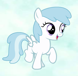 Size: 811x793 | Tagged: safe, artist:katliynrusshia, derpibooru import, cotton cloudy, pegasus, pony, abstract background, cottonbetes, cute, female, filly, hoof hold, open mouth, raised leg, simple background