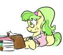 Size: 125x109 | Tagged: safe, artist:star, chickadee, ms. peachbottom, earth pony, pony, book, crossed hooves, female, freckles, glasses, lying down, mare, picture for breezies, reading, simple background, solo, white background