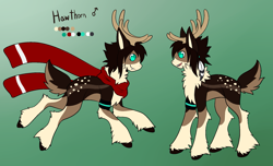 Size: 1993x1210 | Tagged: safe, artist:the-dreepy-mom, derpibooru import, oc, oc:hawthorn, deer, clothes, male, scarf, solo