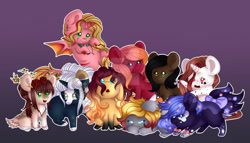 Size: 1280x734 | Tagged: safe, artist:naezithania, derpibooru import, oc, oc only, oc:florie primrose, alicorn, bat pony, bat pony alicorn, earth pony, pony, unicorn, bat wings, chibi, female, horn, mare, wings