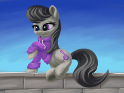 Size: 4000x3000 | Tagged: safe, artist:flusanix, derpibooru import, octavia melody, earth pony, pony, clothes, female, high res, hoodie, mare, raised hoof, solo