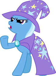 Size: 3000x4072 | Tagged: safe, artist:jeatz-axl, derpibooru import, trixie, pony, unicorn, cape, clothes, female, hat, mare, open mouth, raised hoof, simple background, transparent background, trixie's cape, trixie's hat, vector