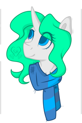 Size: 1000x1500 | Tagged: safe, artist:skyline heart, derpibooru import, oc, oc only, oc:winter vertigo, pony, unicorn, bust, clothes, cute, female, mare, scarf, simple background, solo, transparent background