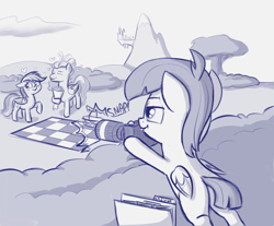 Size: 1370x1132 | Tagged: safe, artist:heretichesh, derpibooru import, featherweight, rainbow dash, zephyr breeze, pegasus, pony, blushing, bouquet, butt, camera, canterlot, colt, cringe compilation, date, female, flower, folder, heart, male, mare, picnic, plot, scenery, shipping, stallion, text, voyeur, voyeurism