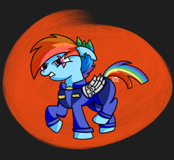 Size: 2589x2384 | Tagged: safe, artist:cyanmoonlightart, derpibooru import, rainbow dash, pegasus, pony, abstract background, alternate timeline, amputee, apocalypse dash, armor, artificial wings, augmented, crystal war timeline, eye scar, female, mare, prosthetic limb, prosthetic wing, prosthetics, raised hoof, scar, solo, torn ear, wings