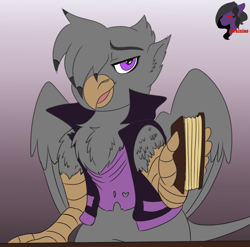 Size: 2184x2160 | Tagged: safe, artist:brainiac, derpibooru exclusive, derpibooru import, oc, oc:valiant effort, griffon, book, commission, male, solo