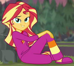 Size: 675x602 | Tagged: safe, derpibooru import, screencap, sunset shimmer, better together, equestria girls, wake up!, clothes, cropped, pajamas, slippers, solo