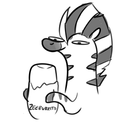 Size: 3000x3000 | Tagged: safe, artist:tjpones, derpibooru import, oc, oc only, zebra, black and white, burrito, food, grayscale, hoof hold, monochrome, simple background, solo, white background, zebra oc, zeeb