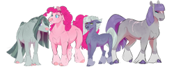 Size: 1024x404 | Tagged: safe, artist:vindhov, derpibooru import, limestone pie, marble pie, maud pie, pinkie pie, earth pony, pony, body freckles, female, freckles, mare, missing cutie mark, pie sisters, scar, siblings, simple background, sisters, transparent background, unshorn fetlocks