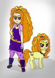 Size: 2476x3504 | Tagged: safe, alternate version, artist:ewrrfb, derpibooru import, adagio dazzle, human, pony, unicorn, equestria girls, colored, duo, duo female, female, human ponidox, jewelry, pendant, purple eyes, self ponidox