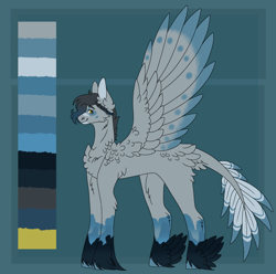 Size: 2812x2785 | Tagged: safe, artist:amcirken, derpibooru import, oc, oc:mountain breeze, pegasus, pony, colored wings, colored wingtips, feathered fetlocks, feathered tail, male, reference sheet, solo, stallion