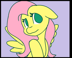 Size: 640x512 | Tagged: safe, artist:mscolorsplash, derpibooru import, fluttershy, pegasus, pony, bust, ears, female, floppy ears, mare, no pupils, purple background, simple background, solo