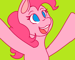 Size: 768x614 | Tagged: safe, artist:mscolorsplash, derpibooru import, pinkie pie, earth pony, pony, bust, female, green background, mare, no pupils, open mouth, outstretched arms, simple background, solo