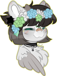 Size: 3775x5031 | Tagged: safe, artist:kurosawakuro, derpibooru import, oc, pegasus, pony, absurd resolution, bandaid, base used, bust, female, floral head wreath, flower, mare, portrait, simple background, solo, transparent background, two toned wings, wings