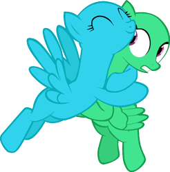 Size: 887x901 | Tagged: safe, artist:kimikonyanchan, derpibooru import, oc, oc only, pegasus, daring don't, bald, base, duo, eyelashes, eyes closed, female, flying, gritted teeth, hug, mare, pegasus oc, simple background, smiling, transparent background, wings, worried