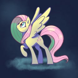 Size: 2048x2048 | Tagged: safe, artist:pfeffaroo, derpibooru import, fluttershy, pegasus, pony, determined, female, high res, looking away, looking up, mare, raised hoof, solo, spread wings, standing, wings