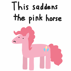 Size: 1024x1024 | Tagged: safe, artist:2merr, pinkie pie, earth pony, pony, /mlp/, dot eyes, drawn on phone, drawthread, female, frown, mare, reaction image, sad, simple background, solo, text, this saddens, white background