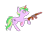 Size: 956x676 | Tagged: safe, alternate version, artist:manta, oc, oc only, oc:iron sonata, pony, unicorn, fallout equestria, fallout equestria: foal of the wastes, ak, ak-47, assault rifle, burn scar, commission, commissioner:sapphie, cutie mark, female, glowing horn, gun, horn, looking to side, looking to the right, magic, mare, open mouth, pink coat, raised hoof, raised leg, red eyes, rifle, running, scar, shocked, short mane, simple background, solo, teenager, telekinesis, transparent background, two toned mane, two toned tail, weapon