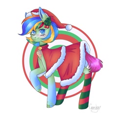 Size: 1257x1277 | Tagged: safe, derpibooru import, oc, oc only, oc:mia (malarunych), original species, pony, clothes, female, hat, mare, new year, plush pony, plushie, socks, solo