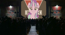 Size: 768x417 | Tagged: safe, artist:thatradhedgehog, derpibooru import, edit, starlight glimmer, unicorn, 1984, ingsoc, s5 starlight, screenshots