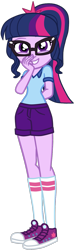 Size: 449x1519 | Tagged: safe, artist:gmaplay, derpibooru import, sci-twi, twilight sparkle, equestria girls, legend of everfree, camp everfree outfits, clothes, converse, cute, glasses, nerd, ponytail, shirt, shoes, shorts, solo, twiabetes