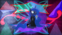 Size: 3840x2160 | Tagged: safe, artist:laszlvfx, artist:pumpkinpieforlife, derpibooru import, edit, princess luna, alicorn, pony, clothes, hoodie, magic, milkshake, solo, wallpaper, wallpaper edit