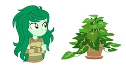 Size: 1193x665 | Tagged: safe, derpibooru import, phyllis, wallflower blush, better together, equestria girls, forgotten friendship, potted plant, theory, wallflower is a plant