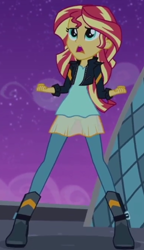 Size: 386x669 | Tagged: safe, derpibooru import, screencap, sunset shimmer, equestria girls, my past is not today, blouse, boots, clothes, cropped, denim, jacket, jeans, leather jacket, pants, shoes, solo