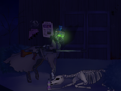 Size: 2560x1920 | Tagged: safe, artist:hecate, derpibooru import, oc, pony, skeleton pony, fallout equestria, bone, clothes, desert ranger, gun, ncr ranger, skeleton, solo, wasteland, wasteland equestrians, weapon