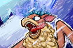 Size: 1800x1200 | Tagged: safe, artist:redahfuhrerking, derpibooru import, velvet reindeer, deer, reindeer, them's fightin' herds, community related, female, ice, majestic as fuck, open mouth, snow, solo, tongue out