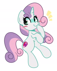 Size: 1917x2382 | Tagged: safe, artist:kindakismet, derpibooru import, sweetie belle, pony, unicorn, blush sticker, blushing, cute, diasweetes, female, mare, older, older sweetie belle, simple background, solo, white background