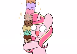 Size: 2048x1443 | Tagged: safe, artist:kittyrosie, derpibooru import, oc, oc only, oc:rosa flame, pony, unicorn, bust, female, food, ice cream, ice cream cone, mare, open mouth, simple background, smiling, solo, white background