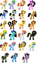 Size: 1680x2604 | Tagged: safe, artist:mexicangirl12, derpibooru import, earth pony, pegasus, pony, unicorn, base used, bow, clothes, female, glasses, hair bow, male, mare, phineas and ferb, ponified, simple background, stallion, white background