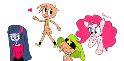 Size: 720x354 | Tagged: safe, artist:xmarticora, derpibooru import, pinkie pie, twilight sparkle, earth pony, pony, blushing, crush, implied pinker, implied shipping, implied straight, simple background, wander (wander over yonder), wander over yonder
