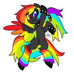 Size: 3000x3000 | Tagged: safe, artist:renhorse, derpibooru import, oc, pegasus, pony, choker, colored wings, female, heterochromia, leg warmers, mare, multicolored wings, solo, spiked choker, spiked wristband, two toned eyes, wings, wristband