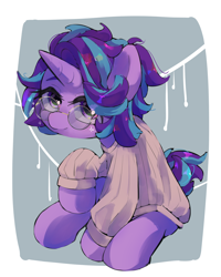 Size: 3000x3748 | Tagged: safe, artist:lexiedraw, derpibooru import, starlight glimmer, pony, unicorn, clothes, cute, female, glasses, glimmerbetes, mare, round glasses, sitting, solo, sweater