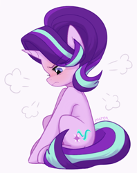 Size: 3167x4000 | Tagged: safe, artist:maren, derpibooru import, starlight glimmer, pony, unicorn, angry, cute, female, frown, glimmerbetes, grumpy, looking down, madorable, mare, simple background, sitting, solo, white background